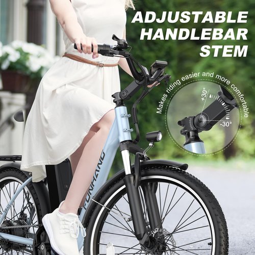 Funhang Electric Bike for Adults, 26" 1000W Peak City Cruiser Ebike, 21.7MPH 50 Miles Commuter Electric Bicycle with 48V 374.4WH Removable Li-ion Battery, Adjustable Stem, Rear Rack, Fenders, 7-Speed