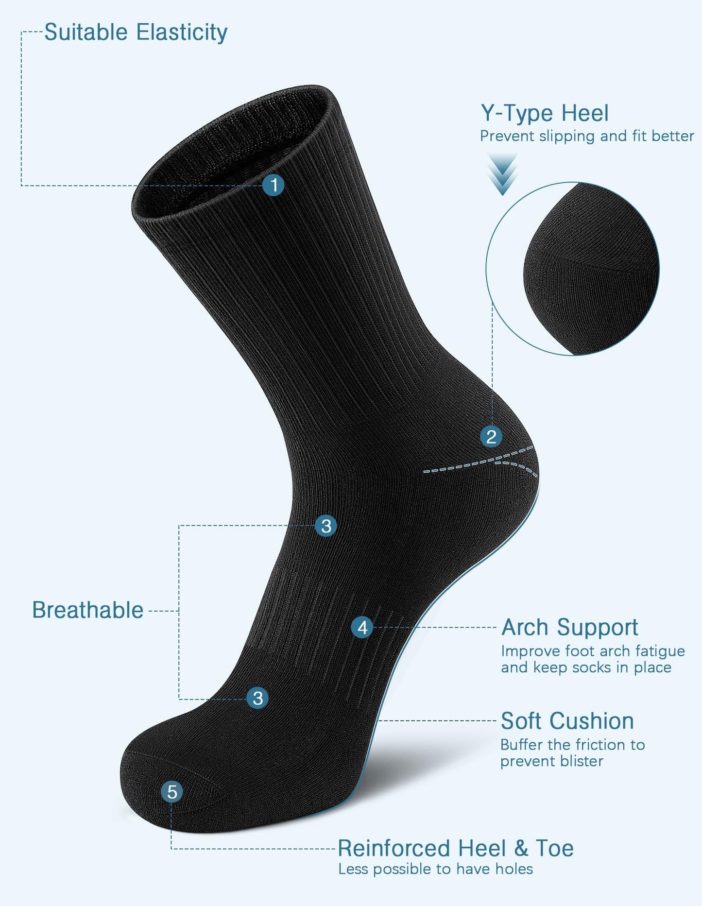 Airacker Athletic Crew Socks - Breathable Performance Running Socks (6 Pairs)