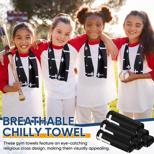 Peryiter 12 Count Christian Cross Cooling Towel 40" x 12" Breathable Chilly Sweat Rag for Neck and Face Religious Microfiber Fast Drying Ice Towel for Baseball Softball Soccer Football Sport (Black)