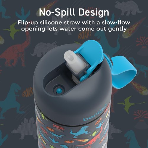Bentgo Kids Water Bottle 2-Pack - Leak-Proof, Durable Tritan, BPA-Free 15 oz. Cup for Kids/Toddlers Ages 3+, Safe Sip Spout, & Dishwasher Safe for School/Sports/Daycare/Camp (Dinosaur/Dino Fossils)