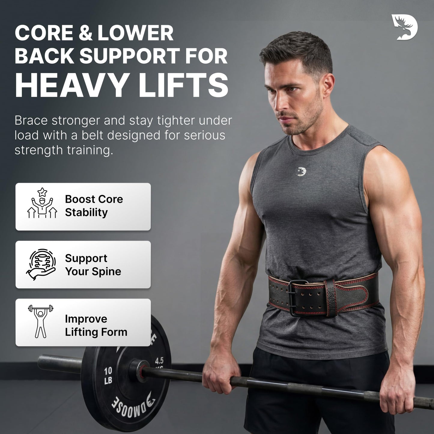 DMoose Weight Lifting Belt for Men Genuine Leather for Men and Women, 4 Inch Wide, Adjustable Buckle, 5MM Thick for Weightlifting, Workout, Gym, Squat, Deadlift, Great Lower Back Support (Black/Red S)