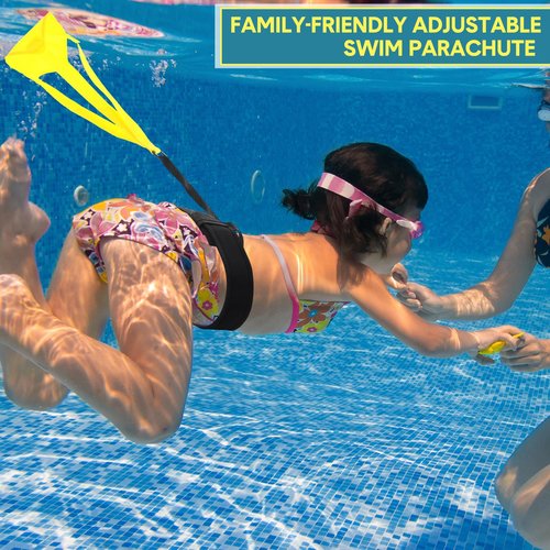 HappyAlley 2 Set Swimming Parachute Resistance Training Equipment with Adjustable Swim Resistance Belt and 3 Pcs Parachute Pool Workout for Adults