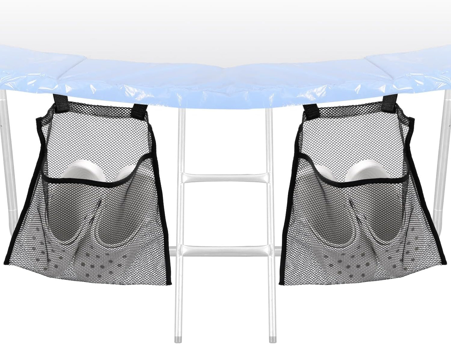 2pcs Trampoline Shoes Bag, Large Mesh Storage Organizer with Adjustable Straps Durable Shoe Holder Pouch for Trampoline Accessories Kids & Adults (Black)