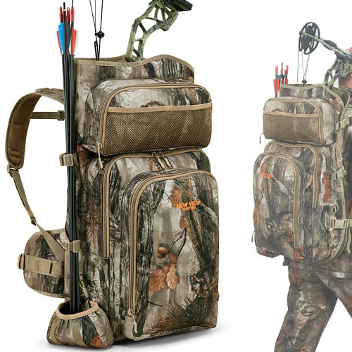 NEW VIEW Bow Hunting Backpack with Bow Holder, Camo Bow Case for Compound Bow, Tree Saddle Hunting Pack, Large Capacity Archery Backpack for Men and Women
