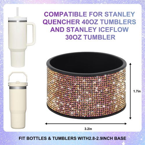 Rhinestone Silicone Boot for 40 oz Stanley Quencher, Anti-Slip Silicone Protector for 20/30 oz IceFlow Flip Tumblers, Cup Accessories for 2.85-2.95 inch Trapezoidal Cylinder Base Water Bottles Bottom