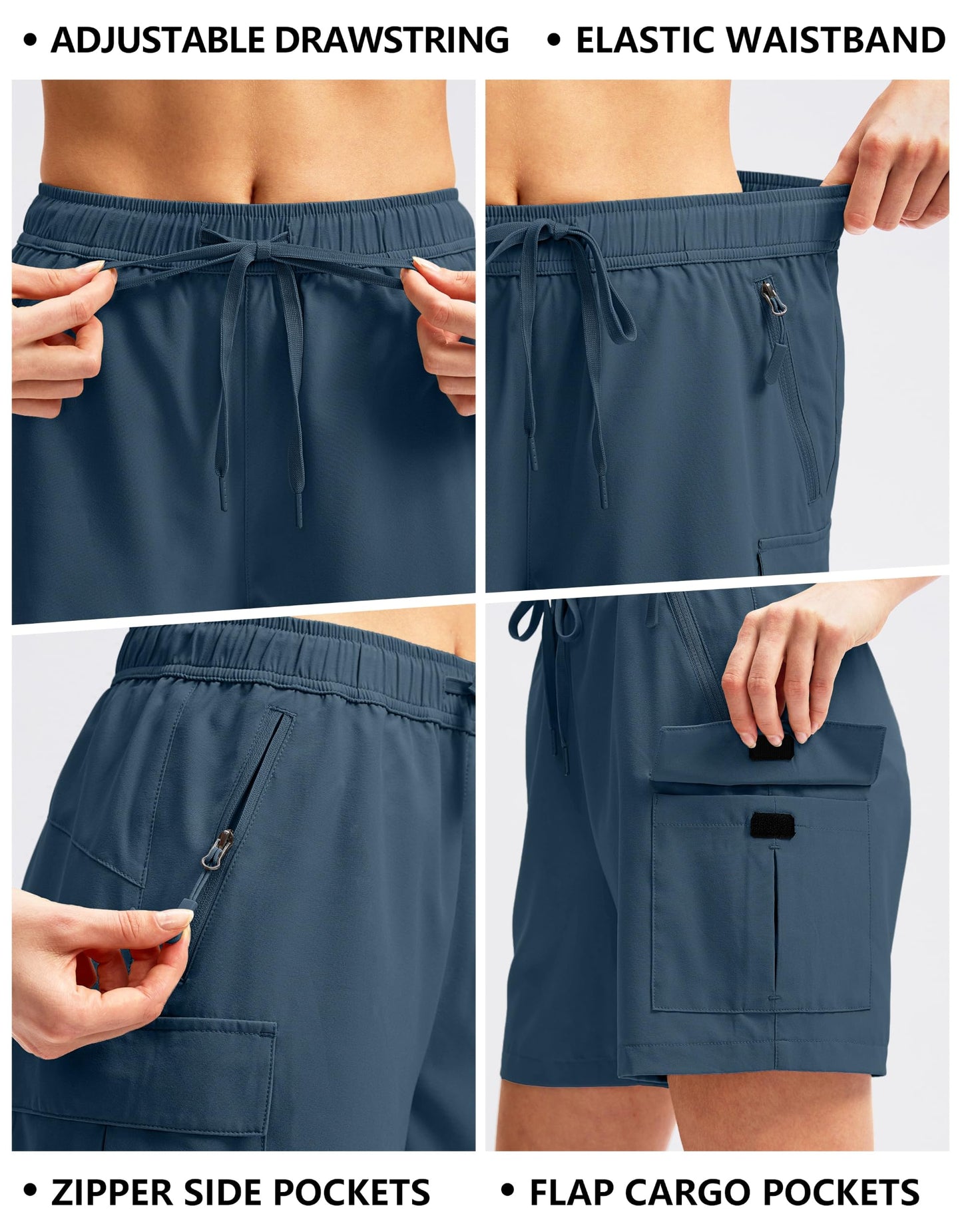 SANTINY Women's 5''/ 7'' Hiking Cargo Shorts Quick Dry Lightweight Summer Shorts for Women Athletic Golf Zipper Pockets(Dusty Blue_L)