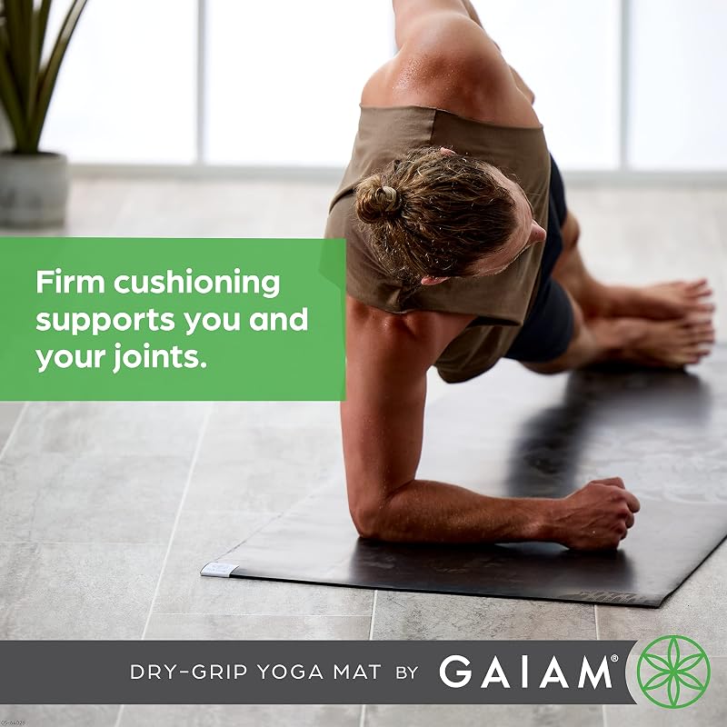 Gaiam Dry-Grip Yoga Mat 5mm Thick, XL Black