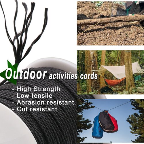 9KM DWLIFE Black Kevlar Cord, High Tensile Strength, Flame Resistant, Braided Fishing Line, Wind Chime String, Kite Line, Camping, Model Rocket, Outdoor Survival Strong String (50lb 0.5mm 100Ft)