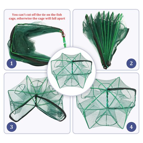 Minnow Trap 24in*10in??with Foldable Fishing Net & Collapsible Fish Bucket - Crab, Crawfish, Shrimp Trap for Freshwater Saltwater Fishing (6-Sided)