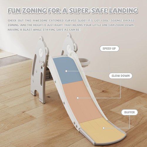 DOREROOM Toddler Slide Kids Slides Climber Playset, Freestanding with Long Slope, Basketball Hoop & Ball, Indoor & Outdoor Playground Toy for Boys & Girls