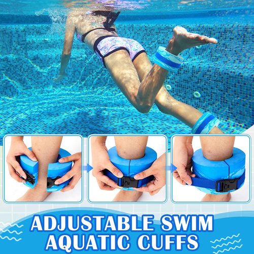 WinnerWhy 6 Pcs Aquatic Exercise Set Water Aerobics Set with Large Mesh Beach Bag Pool Fitness Equipment Foam Water Dumbbell Ankle Swimming Weight Aquatic Swim Belt for Exercise Weight Loss(Blue)
