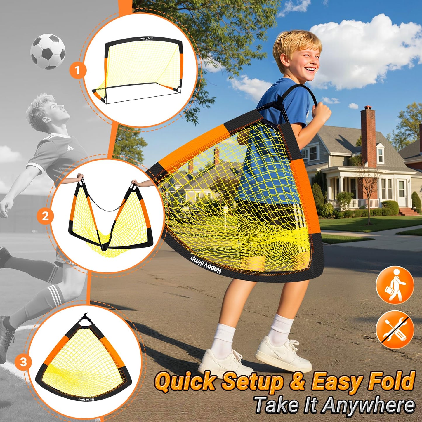 Happy Jump Soccer Goal Soccer Net for Kids Backyard 5x3.6ft, 2 Set