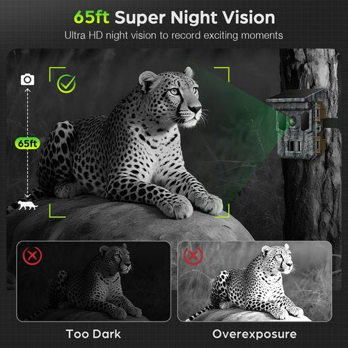 VIDVIS WiFi Trail Camera Solar, 4K 64MP Game Cam with Night Vision Motion Activated Waterproof IP66, 0.2s Trigger Trail Cam with 850nm Low Glow Infrared LEDs, Wildlife Camera with 32GB SD Card