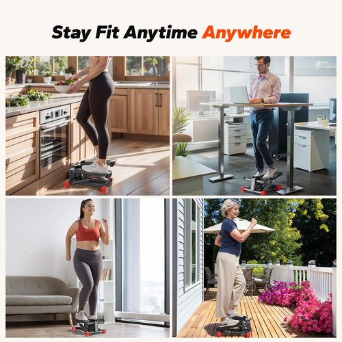 UTRYCO Stair Stepper for Home Workout, 330LBS Hydraulic Stepper with LCD Monitor & Resistance Bands, Compact Under Desk Stepper with Real-Time Calorie Tracking