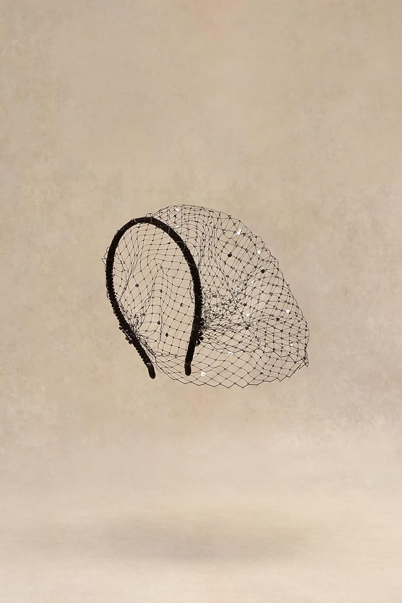 Babeyond 1920s Flapper Fascinator Mesh Veil Headband With Rhinestones - Black With Crystal