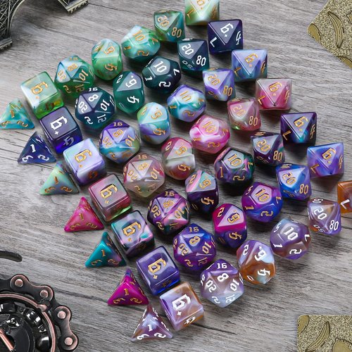 Surhugvy DND Dice Set, 7 X 7 (49 Pieces) Polyhedral Dice Set for Dungeons and Dragons DND RPG MTG Table Games with 7 Pack Black Bags