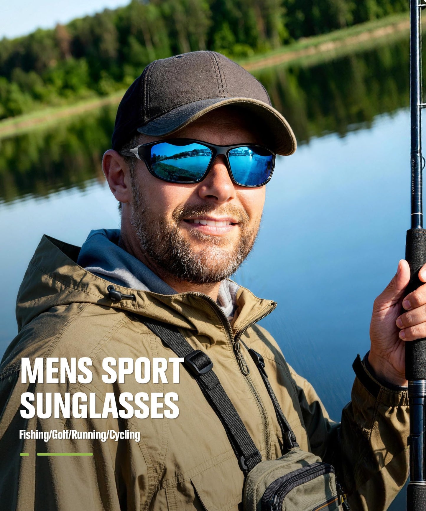 QALLY Polarized Sunglasses Men Sports Sunglasses for Men UV400 Sunglasses for Driving Golf Cycling Fishing Running