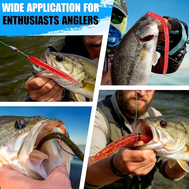 Plusinno 220PCS Wacky Worm Fishing Lure Kit with Tackle Box - Soft Plastic Lures, Hooks & Weights