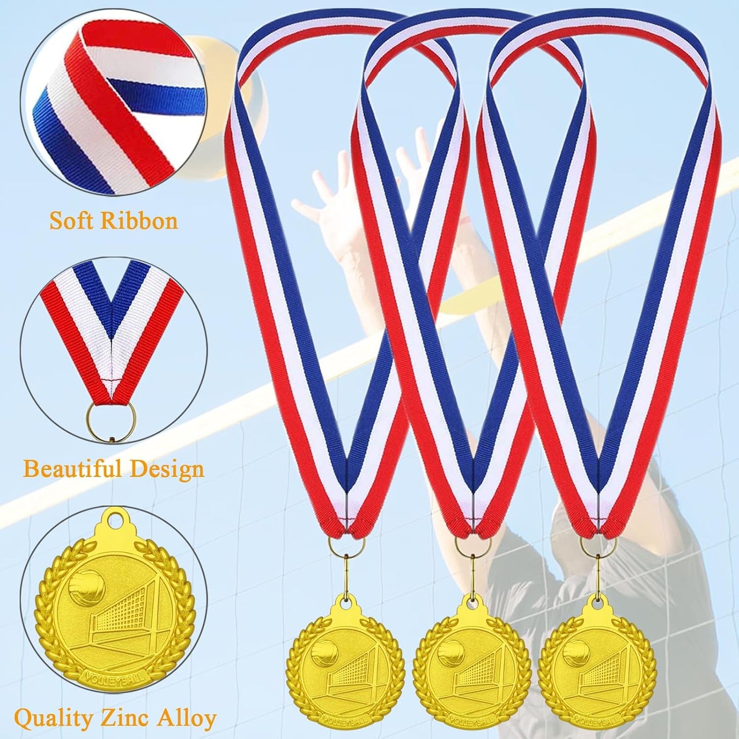 12 Pieces Gold Medals for Awards - Winner Medal Metal with Neck Ribbon Prizes for Kids, Adults, Sports Day, Spelling Bees, Competitions, Party, 2 Inches