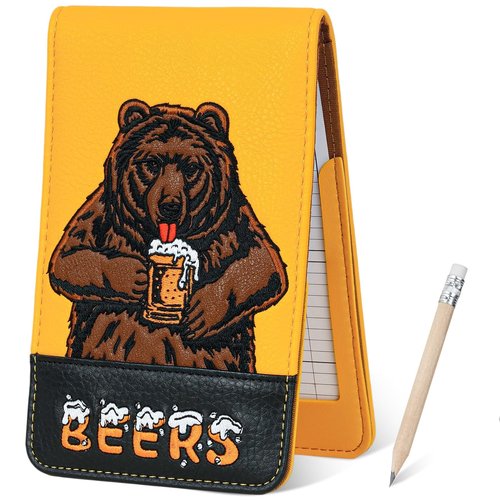 LZFAN Golf Scorecard Holder & Yardage Book Cover, Golf Accessories Yellow Beer Bear Premium Leather Yardage Book Holders Cover