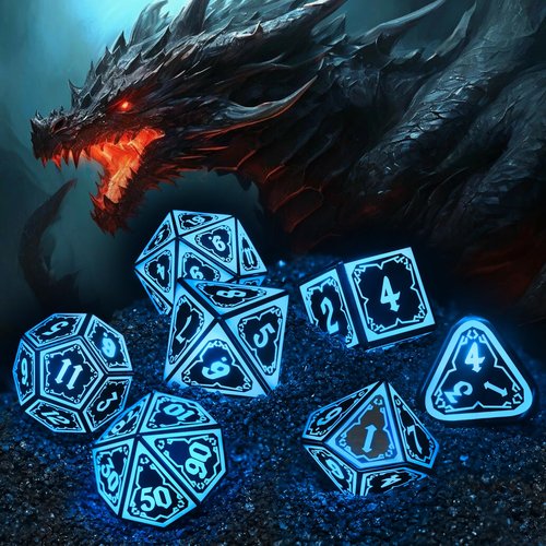 FONVGOGO Light up DND Dice Set Rechargeable,Cool LED D and D Dice 7pcs with Charging Box Polyhedral Dungeons and Dragons RPG Dice Set for Role Playing Table Game (Astral Shard Blue)