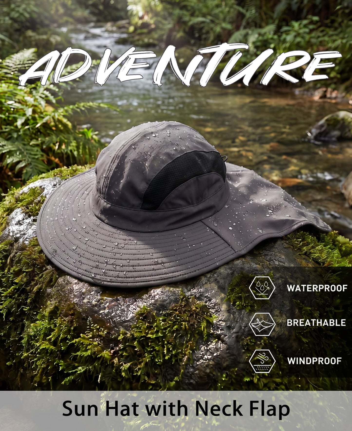 Home Prefer UPF 50+ Sun Hats for Men Women Wide Brim Fishing Hat with Neck Flap Summer Beach Safari UV Protection Bucket Hat Gardening Dark Grey