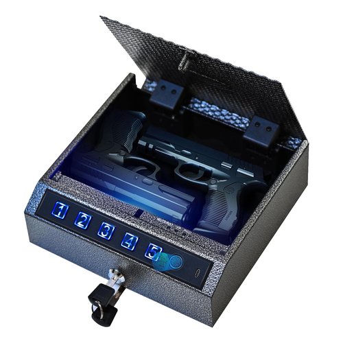Peilux Gun Safe, Biometric Gunsafe for 2 Pistols, Fingerprint, Digital PIN and Key 3 ways Unlock, Handgun Safe Lock Box for Home Bedroom Nightstand and Car, Metal Case, USB-C Charging, Rechargeable