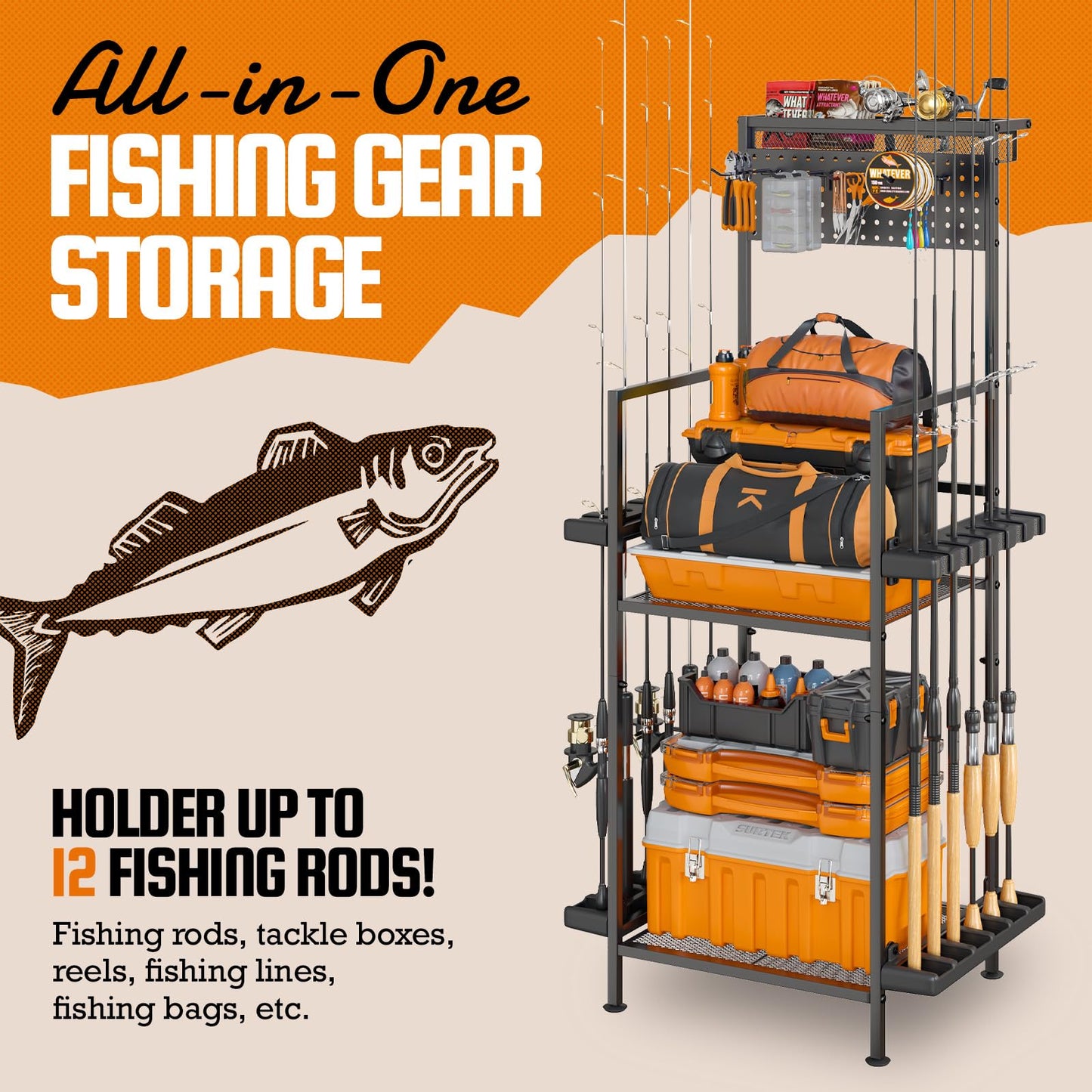 YFFSRJDJ Fishing Rod Holder, Garage Fishing Pole Storage Rack Organizer