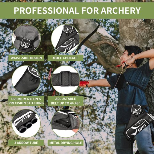 SPG Arrow Quiver Archery Hip Quiver, Durable Adjustable Waist Belt Three Arrows Tube for Arrow Storage Compound Bow Recurve Bow Accessories (Black)