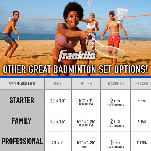 Franklin Sports Portable Badminton Set - Adult and Kids Badminton Net - Perfect Backyard/Lawn Game - Includes 4 Racquets - Recreational