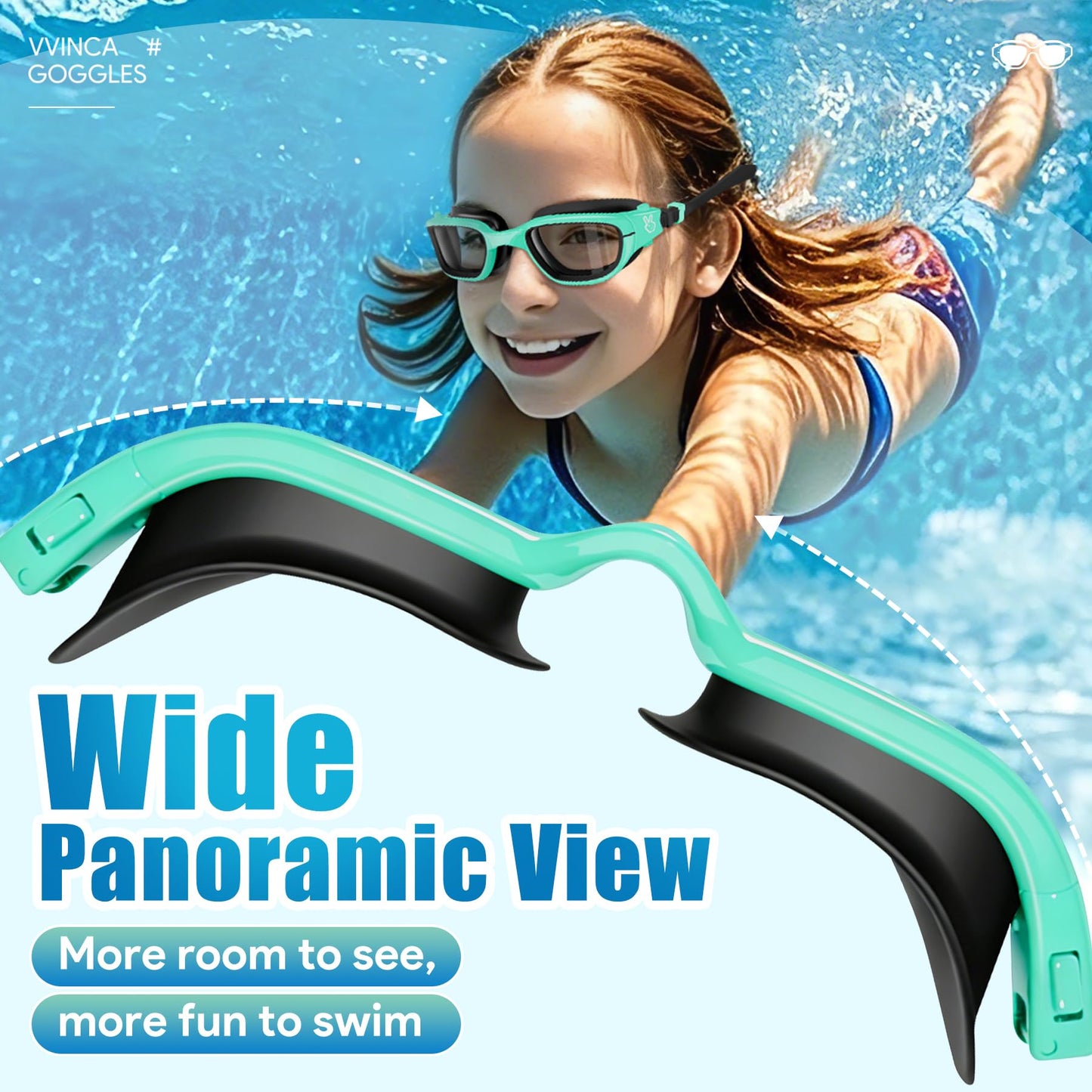 Vvinca Kids Swim Goggles, Swimming Goggles for Toddlers Kids 3-14 Anti-Fog UV Protection No Leak Pool Glasses for Boys Girls