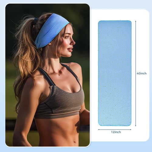 ZapRun Cooling Towels 2 Pack, 40 * 12inch Cooling Towels for Neck and Face, Sports Towel with UPF50 Sun Protection, Ideal for Yoga, Gym, Camping, Running- Blue