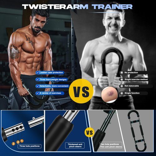 Rictine Twister Arm Trainer, 50-110lb 6-Level Force Adjustment Chest Workout Equipment, Arm Trainer, Portable Power Twister Bar, Chest Trainer for Men & Women, Detachable Design Fitness (Blue)
