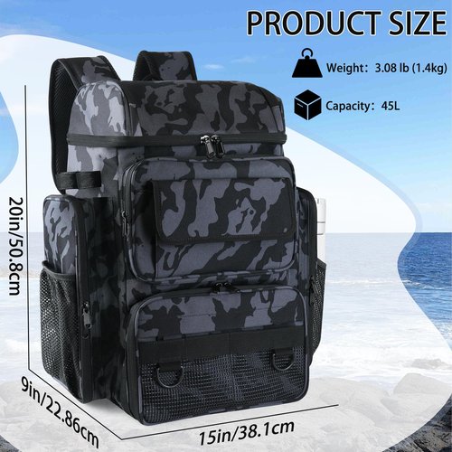 YOLIBON Fishing Tackle Backpack With Rod Holders, 45L Large Tackle Bag & Fishing Tackle Backpack for Fishing, Camping, Hiking,Camouflage