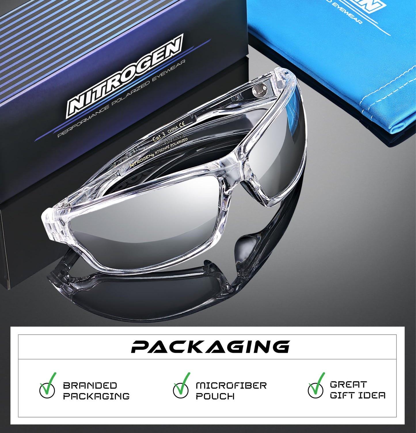 Nitrogen Polarized Wrap Around Sport Sunglasses for Men Women UV400 Driving Fishing Running Sun Glasses