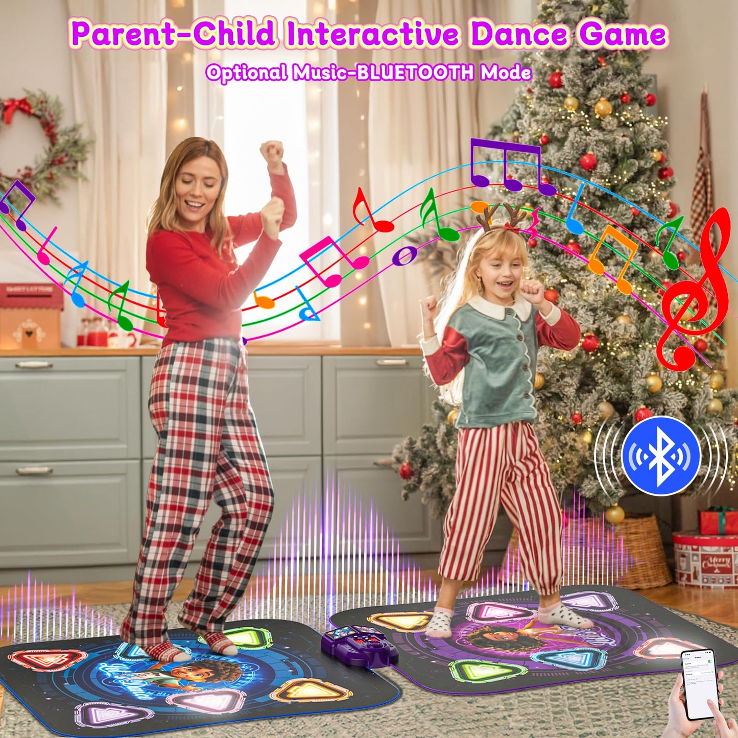 Double Dance Mat for Kids, Single & Double Players Electronic Dance Pad with Light-up12-Button Wireless Bluetooth, LED Light 5 Game Modes Christmas Birthday Gift for Girls Boys Ages 3 4 5 6 7 8 8-12
