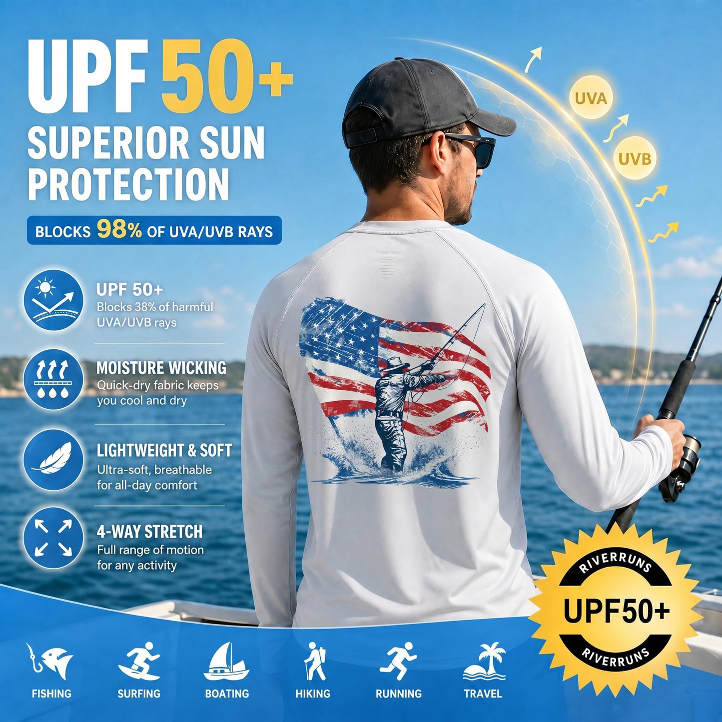 Riverruns Men's UPF 50+ Long Sleeve Fishing Shirt Sun Protection