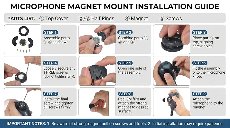 Heavy-Duty Magnetic CB Radio Microphone Mount - No-Drill Adhesive Holder (Variation: Black)