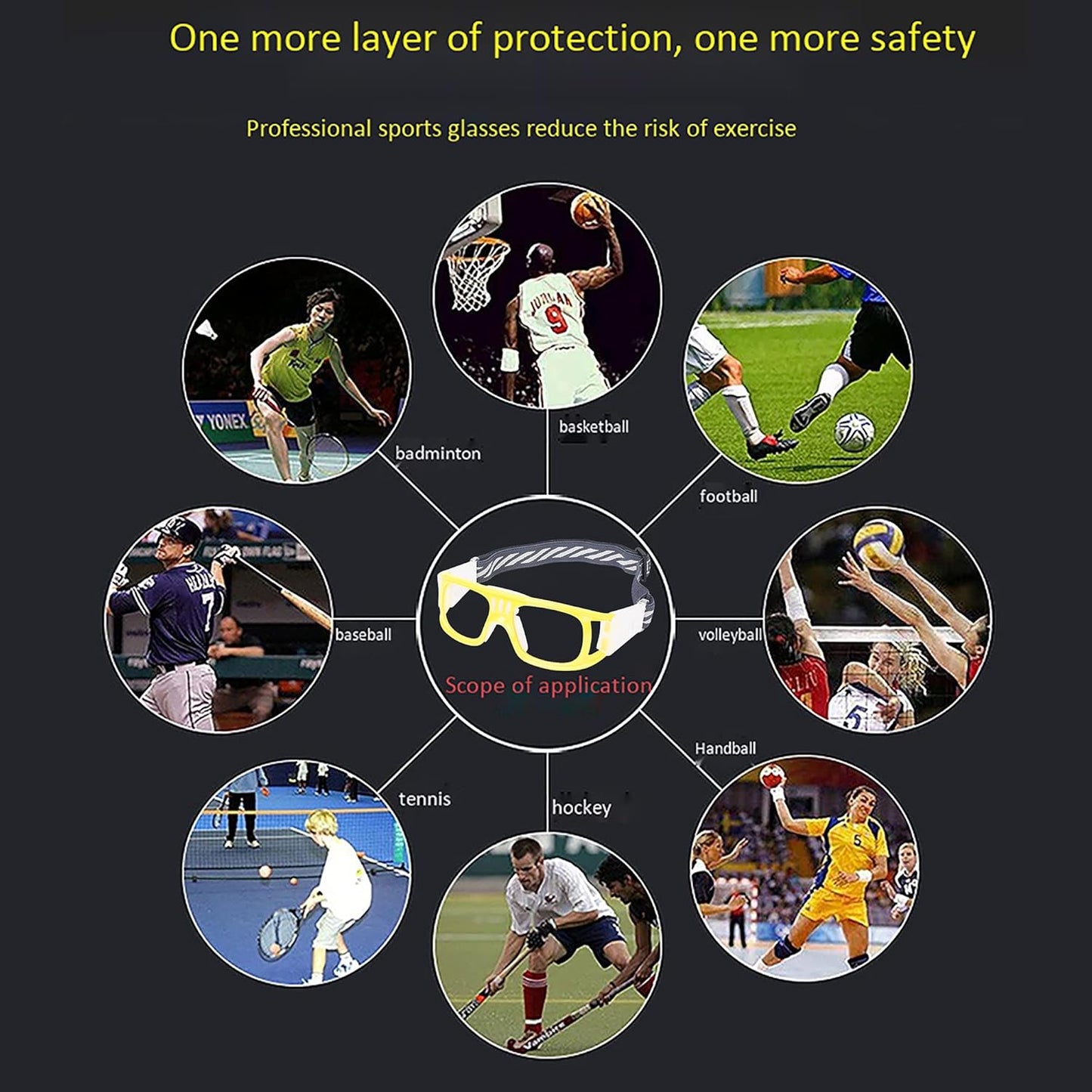 "N/A" Sports Goggles Glasses Men Racquetball Basketball Football Eyewear Protective Glasses Shock Collision Lens Replaceable