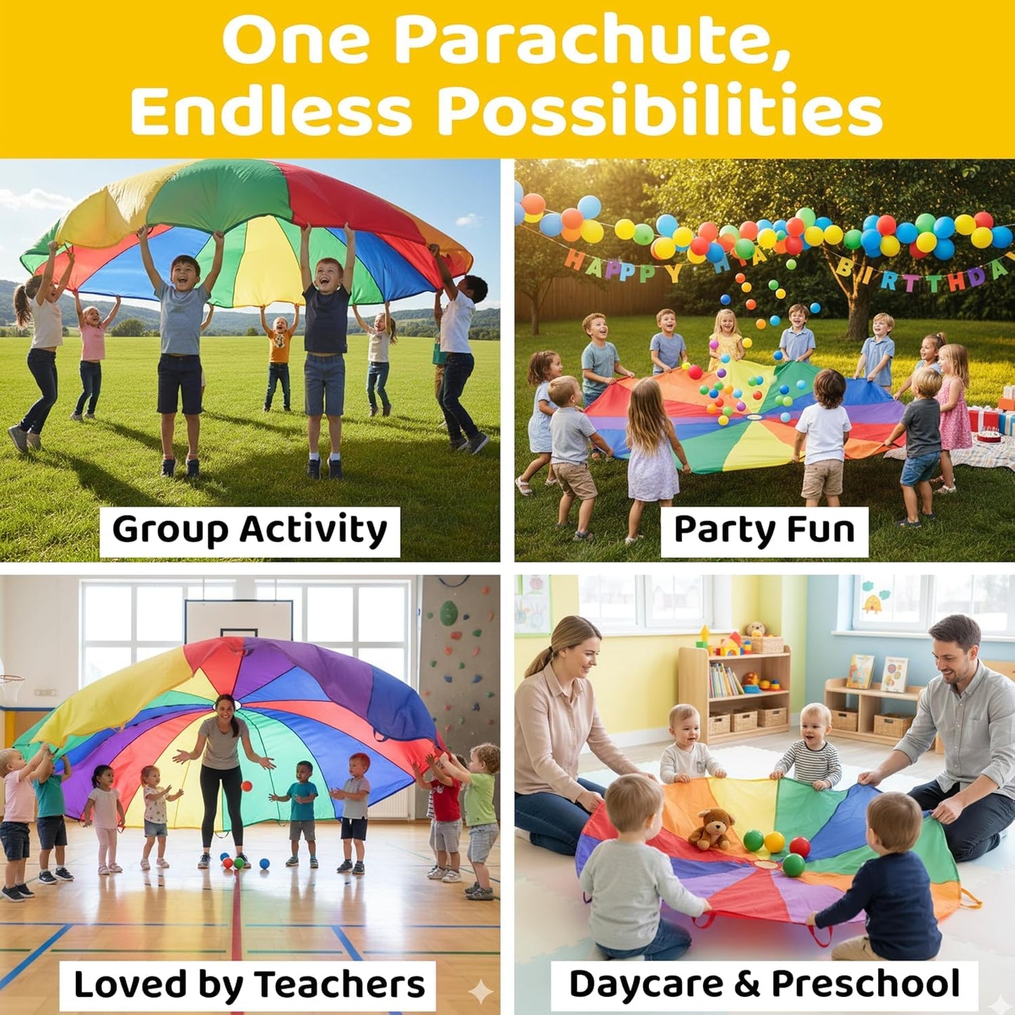 GSi Kids Play Parachute Rainbow Parachute Toy Tent Game for Children Gymnastics Cooperative Play and Outdoor Playground Activities