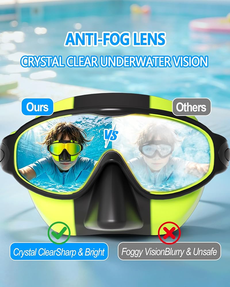 Kids Swim Goggles 2 Pack - Soft Silicone Anti-Fog UV Protection, Blue/Green & Black