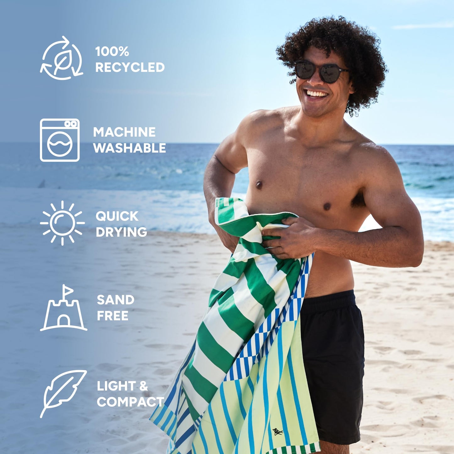 Dock & Bay Beach Towel - Quick Dry, Sand Free - Compact, Lightweight - 100% Recycled - Includes Bag - Blueberry Spritz - Extra Large (200x90cm, 78x35)