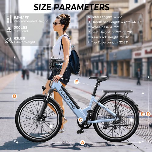 Funhang Electric Bike for Adults, 1000W Peak EBike, 50 Miles 21.7MPH Adult Electric Bicycles with 48V Built-in Removable Battery, Adjustable Stem, Rear Rack, 7 Speed, 26" Step-Thru E Bike for Commute