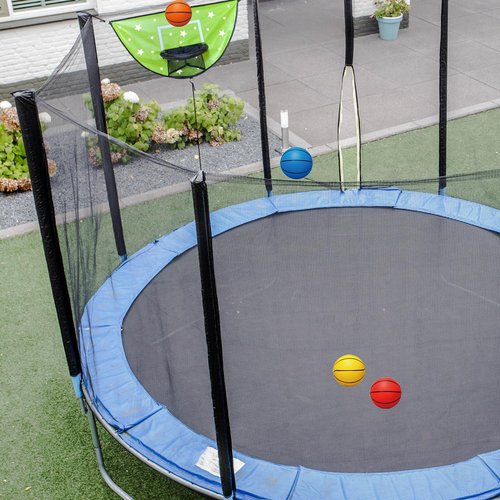 XATAMIO Trampoline Basketball Hoop, Attachment with Pump and Mini Ball，Universal Trampoline Accessories, Easy to Install, All Ages (Green)