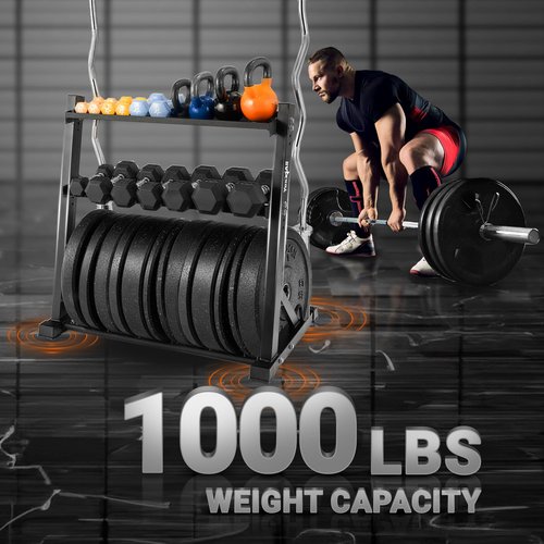 Yes4All Multi-Functional Weight Storage Racks, Dumbbell Rack for Home Gym Storage of Dumbbell/Kettlebell/Weight Plate & Barbell - 1000LBS Capacity