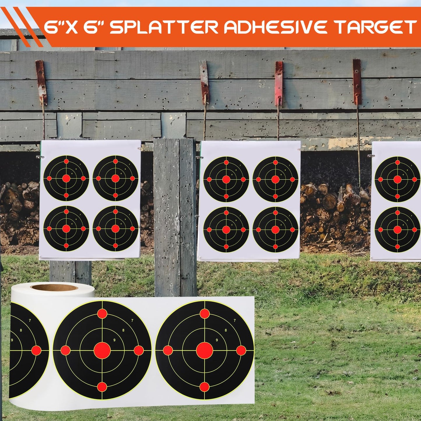 Teyva Daily 250 Pcs 6 Inch Splatter Targets Self Adhesive Shooting Target Stickers Paper Roll with Yellow Effect for BB Gun Airsoft Pistol Rifle Indoor Outdoor Shooting Range Archery Practice Training
