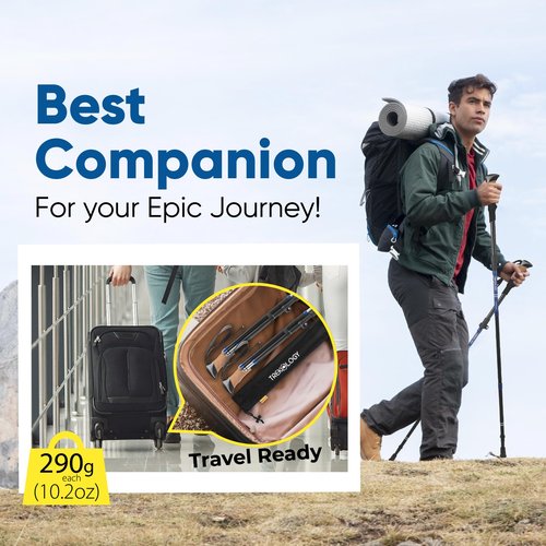 TREKOLOGY Hiking Poles with Real Cork Grips, Adjustable for Heights 5'2'' to 6'5'' ??Lightweight Trekking Poles, Aircraft-Grade Aluminum, Compact Fold for Hiking & Backpacking (2pc Set) TREKZ Cork SE