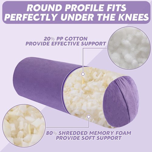 MABOZOO Round Yoga Pillow, Cylindrical Yoga Bolster Pillow with Washable Cover, Meditation Cushion Body Cushion for Practice, Restorative, Meditation (Purple)