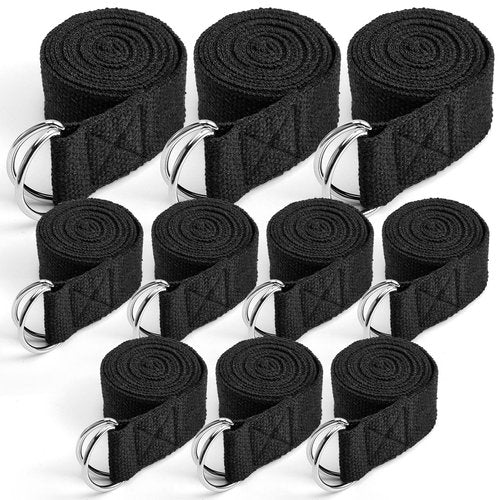 Extrapins 10 Pcs Yoga Strap for Stretching,6 Ft Exercise Adjustable Straps,Yoga Bands with Safe Adjustable D Ring Buckle,Non Elastic Yoga Belt for Pilates Gym Workouts,Physical Therapy,Black (Black)