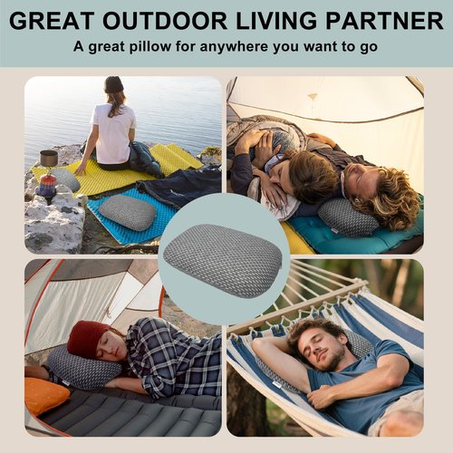 Memory Foam Camping Pillow - Lightweight & Portable Small Travel Pillow for Airplane & Train Travel Rest, Camping, Backpacking, Removable Washable Cover, Easy to Clean, Includes Storage Bag
